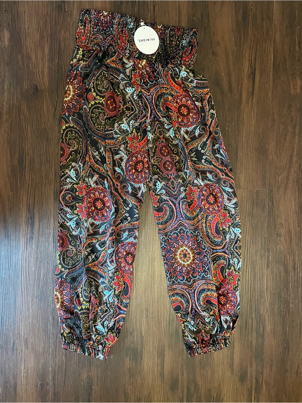 SHEIN Black Paisley Multicolor Elastic-Hem pants